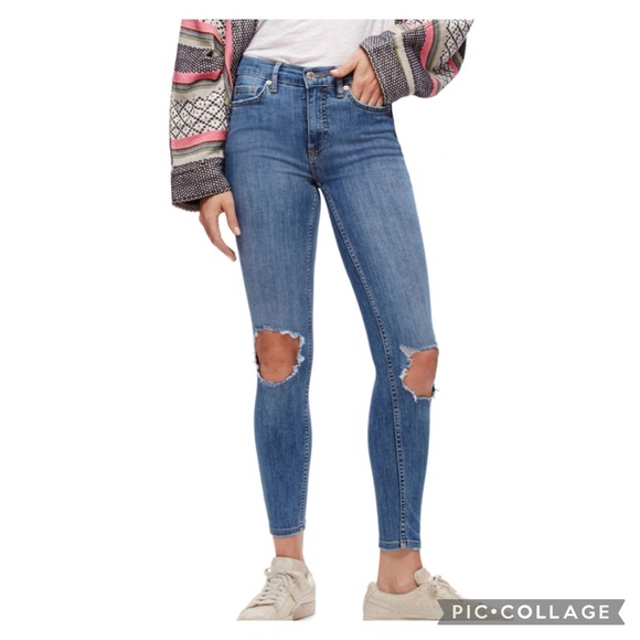 EUC Free People High Rise Busted Knee Skinny Fit Jeans - Picture 1 of 13